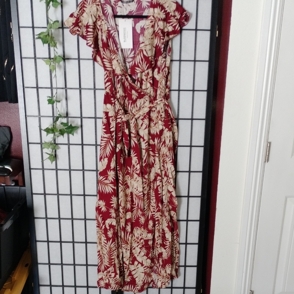 Red Floral Wrap Maxi Dress - Women's